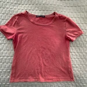 Brandy Melville Red/Grey Stripe Crop Tee Size OS
